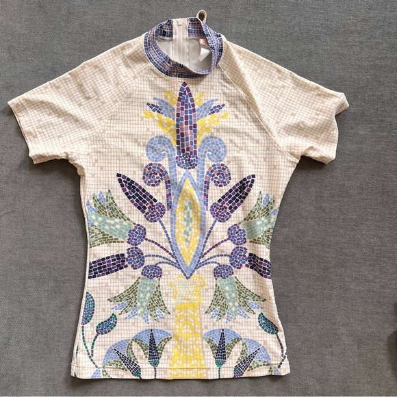 Tory Burch Provence Pompei Mosaic Rash Guard Swim Top Shirt XS - Picture 2 of 5